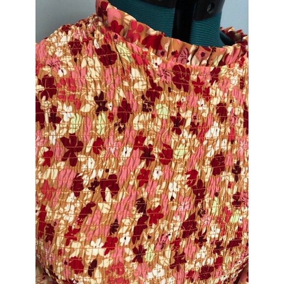 Nanette Lepore Smocked Floral Printed Red + Pink Midi Dress, size 10 - Picture 6 of 6